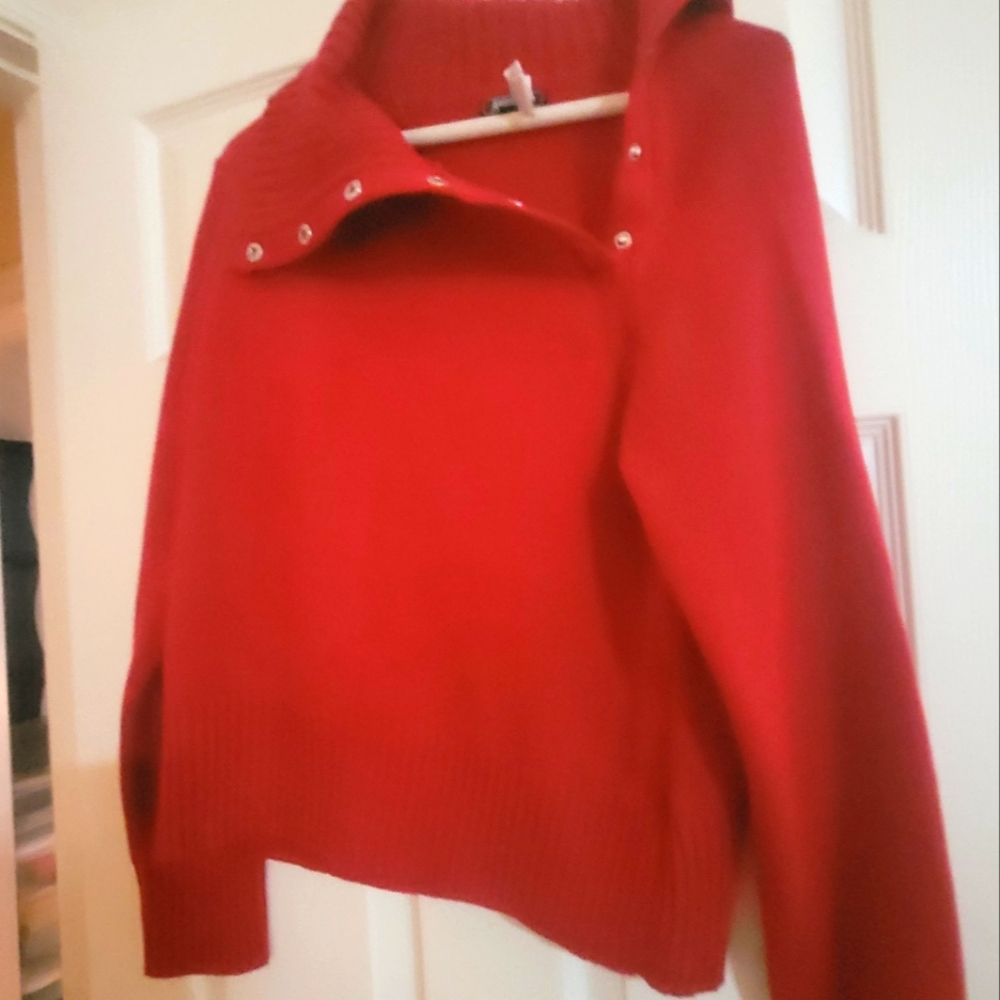 Ladies red sweater.